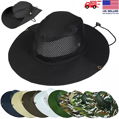 Wide Brim Tactical Bucket Hat Boonie Safari Sun Protection Cap Outdoor Fishing • $7.99