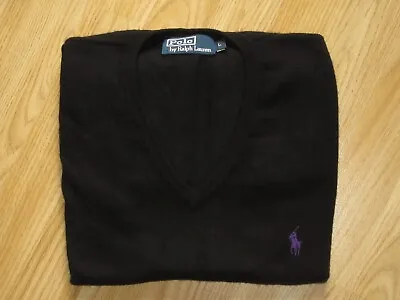 Men POLO RALPH LAUREN L Large Merino Wool Knitted Black Thin Knit V-Neck Vest • £29.99