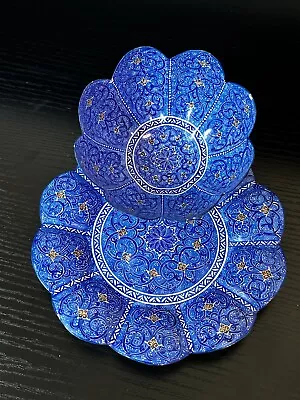 Vintage Islamic Mina Kari Painted Enamel Over Copper Persian Art Bowl & Plate • $20