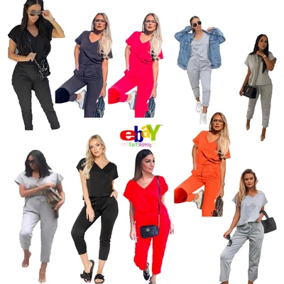 £14.40 • Buy Fashion Ladies V Neck 2 Piece Tracksuit Set Short Sleeve Lounge Wear Tracksuit