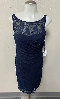 AIDAN MATTOX Navy Blue Lace Beaded Sleeveless Cocktail Dress US Sz 4 NWT $330 • $49.99
