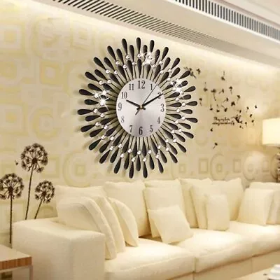 £19.99 • Buy 3D Large Diamante Crystal Jeweled Retro Style Wall Beaded Clock Living Room New