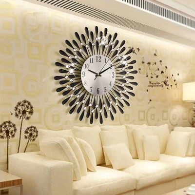 £19.99 • Buy 3D Large Diamante Crystal Jeweled Retro Style Wall Beaded Clock Living Room New