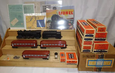 LIONEL TRAINS POSTWAR BOXED SET #2136ws STEAM 675 LOCOMOTIVE PASSENGER TIN CARS • $999.95