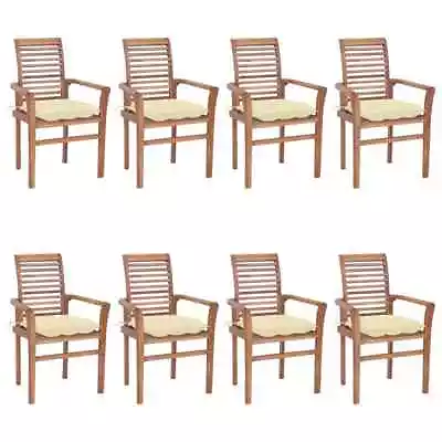 Dining Chairs 8 Pcs With Cream White Cushions Solid Teak Wood VidaXL • $1678.03