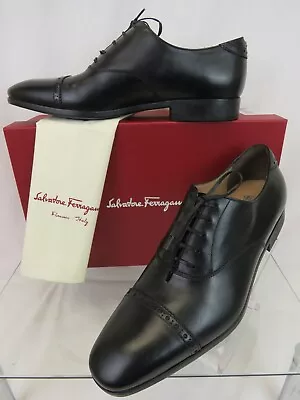 Nib Salvatore Ferragamo Boston Black Brogue Leather Gancini Bit Oxfords 11 D • $345