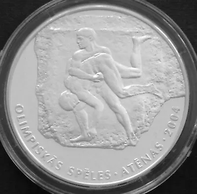 Latvia 1 Lats Silver Proof 2002 Athens Olympics Ancient Wrestlers KM#57 • £28.11