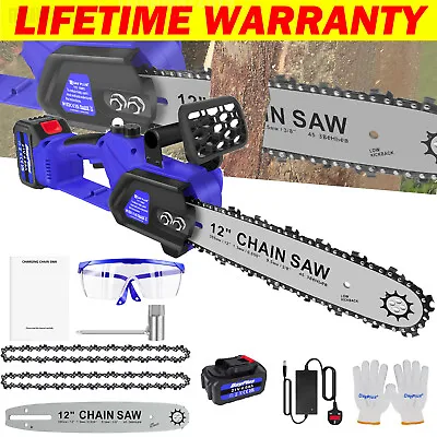 12  Cordless Chainsaw Electric One-Hand Saw Wood Tree Cutter Oiling System Tool • £48.20