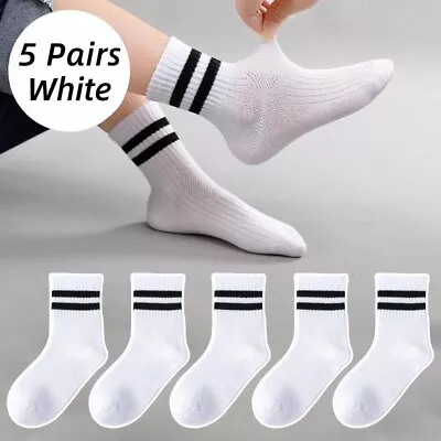 5 Pairs Boys Girls Kids Baby Trainer Sports Socks Children Cotton Soft Striped • £5.65