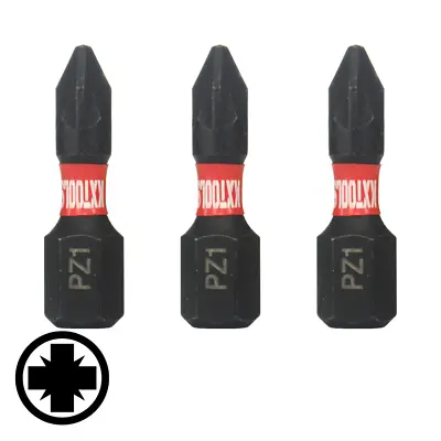 3 X 25mm PZ1 Pozi 1 Impact Screwdriver Driver Drill Bit Magnetic 1/4  • £3.89