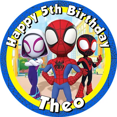 Spiderman  Personalised Icing Sheet Cake Topper 7.5  Round • £6.25