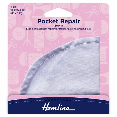 £2.59 • Buy Hemline H876 | White Sew-In Repair Pocket 23x15cm Long Side Trouser Shape