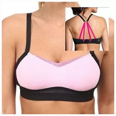 NEW Moving Comfort Fineform Sports Bra XL 38A 38B 40A Lotus Pink Black Strap 38 • $10.95