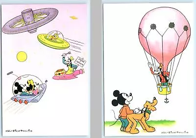 2 Postcards MINNIE & MICKEY MOUSE & GOOFY Japan Disney SPACE SHIPS Balloon 4 X6  • $6.78