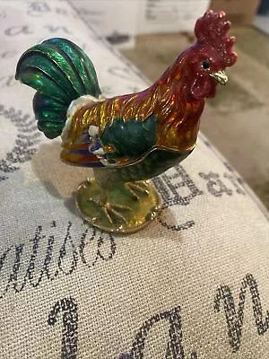 Rooster Trinket Box Jeweled Eyes Magnetic Hinge Heavy Colored Pewter 4”x4” • $14