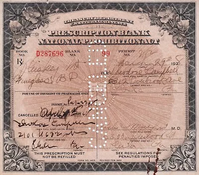 Antique 1928 Prohibition Whisky Prescription Doctor Pharmacy Bar Philadelphia PA • $49.94