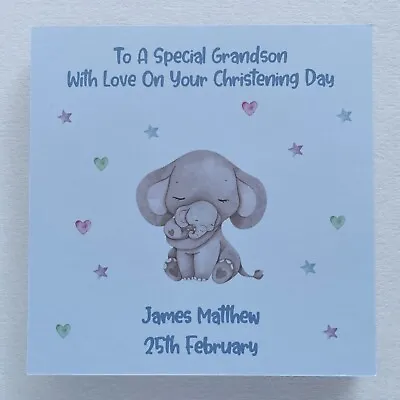 Personalised Christening Card Godson Grandson Nephew Son Boys Naming Day Cute • £2.95