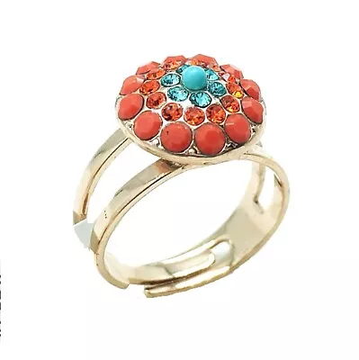 Mariana Ring Turquoise Aqua Blue Red & Orange Austrian Crystals Serengeti Af... • $67