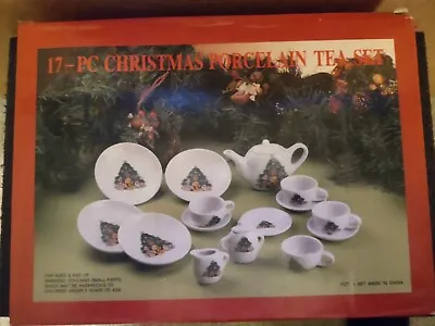 Vintage Miniature Porcelain Child's Tea Set Christmas Tree 17 Piece In Box  • $9