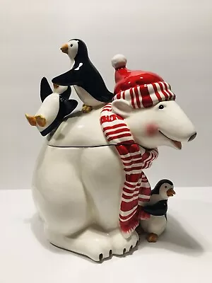 Harry & David “Polar Bear And Penguins Friends “ 2005 Cookies Jar With Lid 11.5” • $45