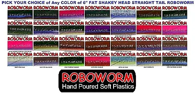 Roboworm FAT 6 Inch Straight Tail Shakey Head Worms Pick Any Of 28 SF Colors • $8.99