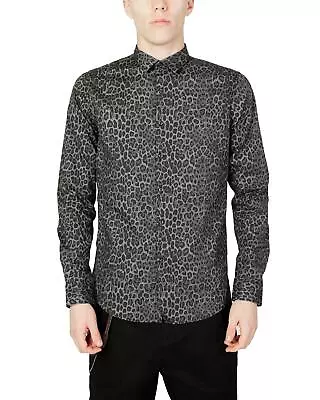 Gianni Lupo Men's Leopard Print  Long Sleeve Shirt In Grey • £93