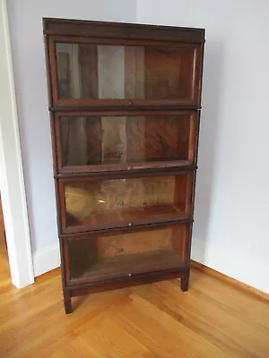 Large Antique HALE Mahogany 4 Section Stacking Barrister Bookcase Glass Doors • $899.99