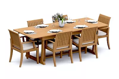 7-Pc Outdoor Teak Dining Set: 94  Masc Rectangle Extn Table 6 Arm Chairs Lagos • $3737.37