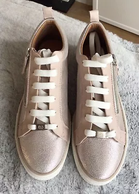 Moda In Pelle Fizzali Nude Rose Gold Leather Lace Up Side Zip Trainer  40. UK 7 • £40
