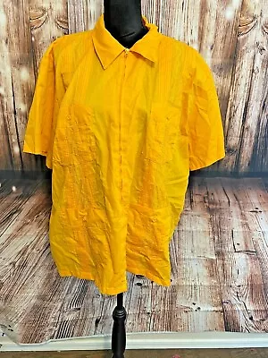 VTG Haband Guayabera Yellow/orange Pleated 4 Pocket Shirt XL Cuban Sopranos • $23