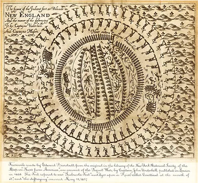 1638 Map Pequot War Native American Indians' Fort New England Mystic Massacre • $13.95