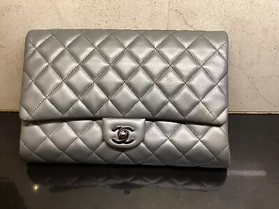 Authentic Chanel Silver Grey Classic Clutch Bag • £1850