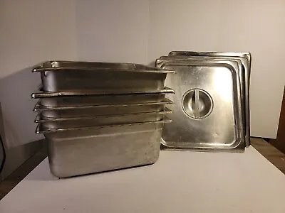 Lot Of 6 Stainless Steel Steam Table Pans & 4 Lids 12 X14  READ • $99.99