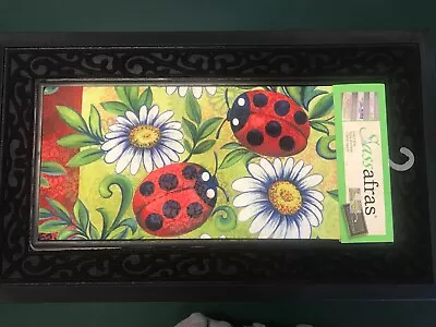 £29.18 • Buy Door Mat Evergreen Sassafras Switch Mat Tray Black Scroll Frame Ladybugs Insert