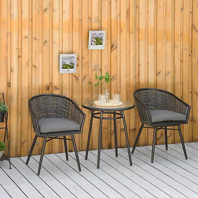 Rattan Bistro Set 2-Seater Wicker Garden Furniture Round Table For Patio • £223.99