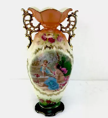 Antique Royalty Portrait Vase Victoria Austria Porcelain Double Handle 12 1/2  T • $83.50