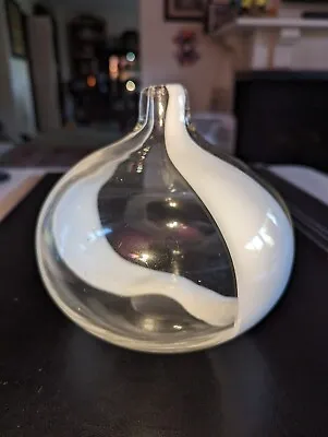 Hand Blown Clear And White Art Vase 7  X 6  • $9