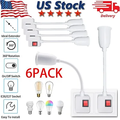 6 Pack E26 LED Light Bulb Lamp Holder Flexible Extension Adapter Socket W/Switch • $14.91