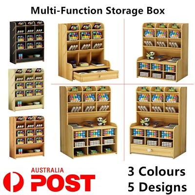 $19.99 • Buy Office Desk Wooden Organizer Brush Storage Container Pen Pencil Holder DIY GIFT