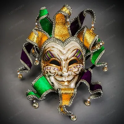 Gold Mardi Gras Luxury Large Jester Crackle Joker Venetian Masquerade Party Mask • $59