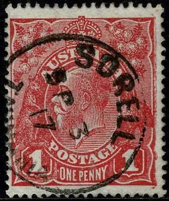 $8.50 • Buy Tasmania Postmarks - Sorell 1917 On KGV 1d Red Rough Paper Position V/30. CV$40