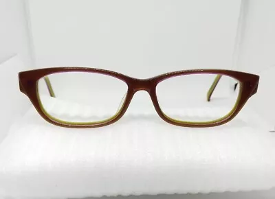 Gorgeous Handmade Japan BEVEL Glasses Frames Eggplant Front Lime Green Interior • $9.99