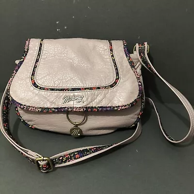 Mantaray Grey Crossbody Shoulder Bag Soft Faux Leather Pickets Floral Trim • £19.99