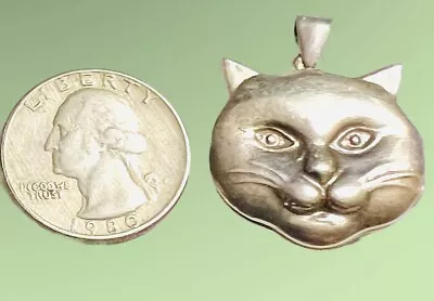 Vintage Sterling Silver Cat Face Locket Clean NICE! • $65