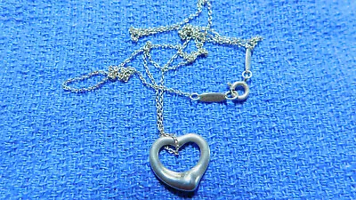 Tiffany & Co Sterling Silver Elsa Peretti Open Heart Pendant Necklace 20  Chain • $89.99