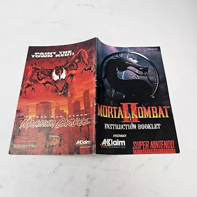 Mortal Kombat II 2 SNES Super Nintendo Manual Instruction ONLY - GOOD • $15.95