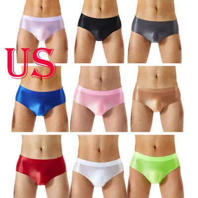 $5.63 • Buy US Mens Oil Glossy Brief Low Rise Bulge Pouch Hipster Panties Sissy Lingerie 