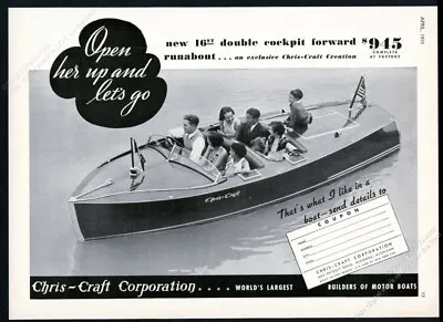 1935 Chris Craft 16 Double Cockpit Forward Runabout Boat Photo Vintage Print Ad • $9.99