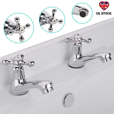 Traditional Faucets Classic Cross Basin Sink Pillar Taps Pair Victorian Victoria • £14.94