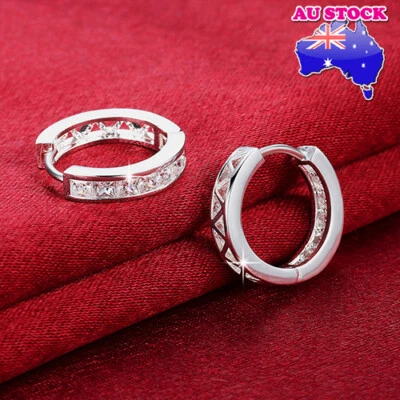 $7.87 • Buy Wholesale 925 Sterling Silver Filled Clear Zircon Crystal Huggie Hoop Earrings